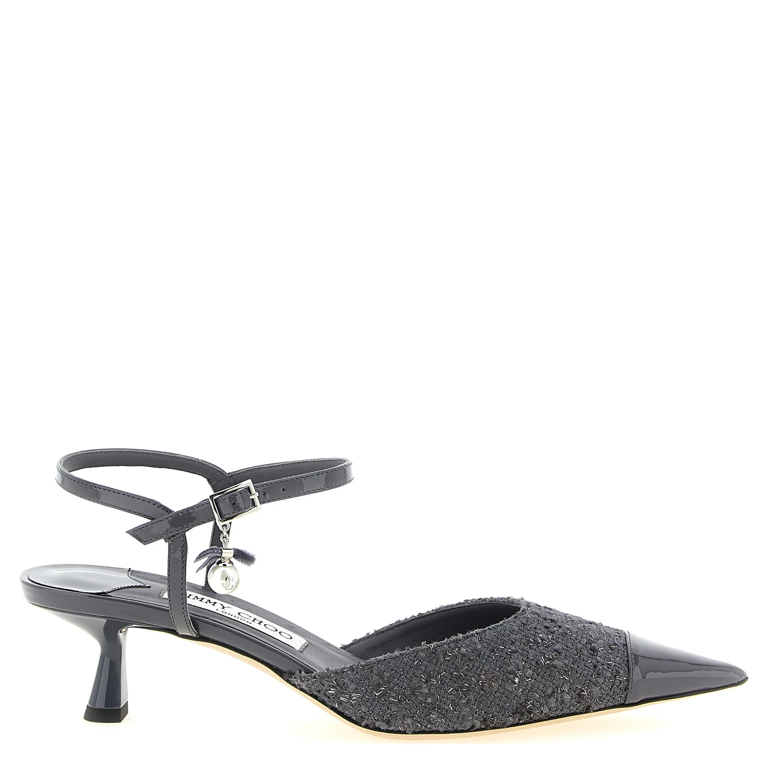 Gray Tencel Mid Heel Pumps