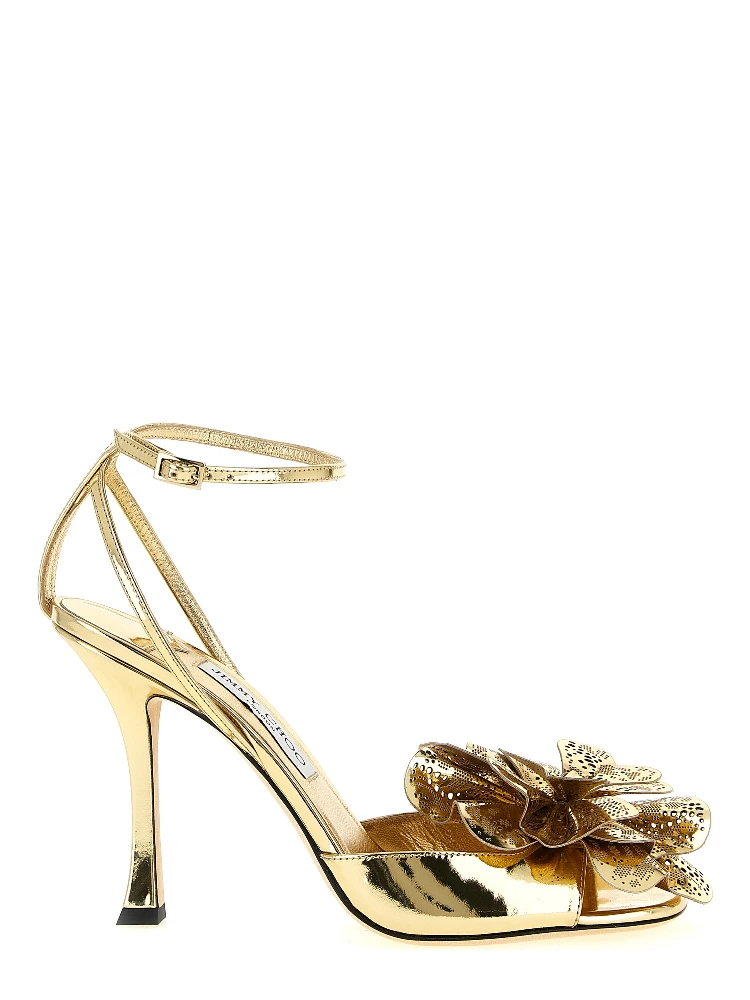 Gold Leather Stiletto Heel Sandals