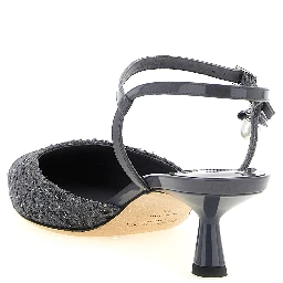 Gray Tencel Mid Heel Pumps