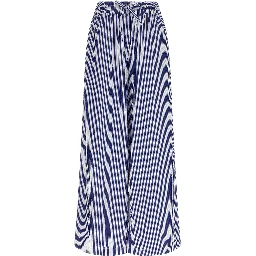 Blue Cotton Casual Pants