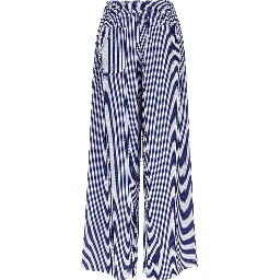 Blue Cotton Casual Pants