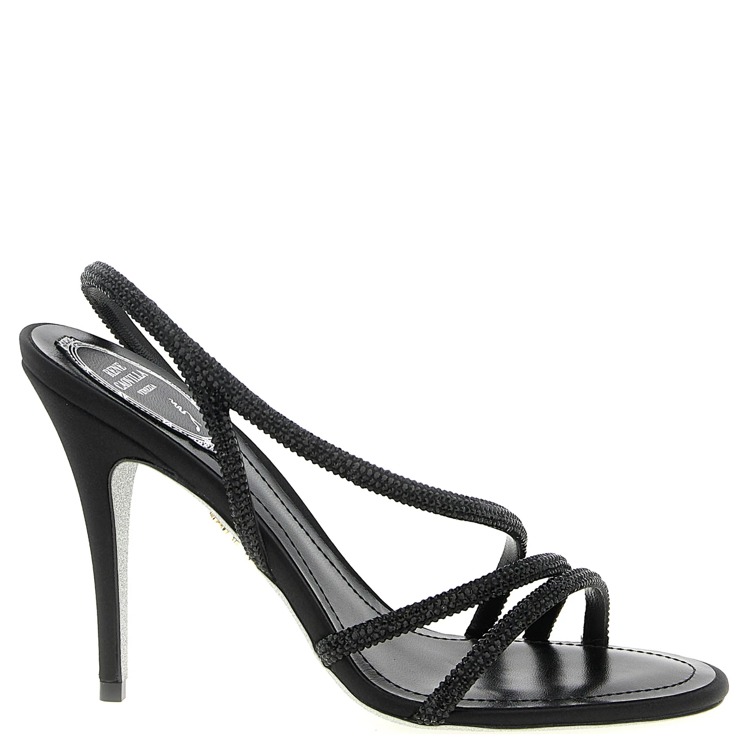 Black Viscose Stiletto Heel Sandals