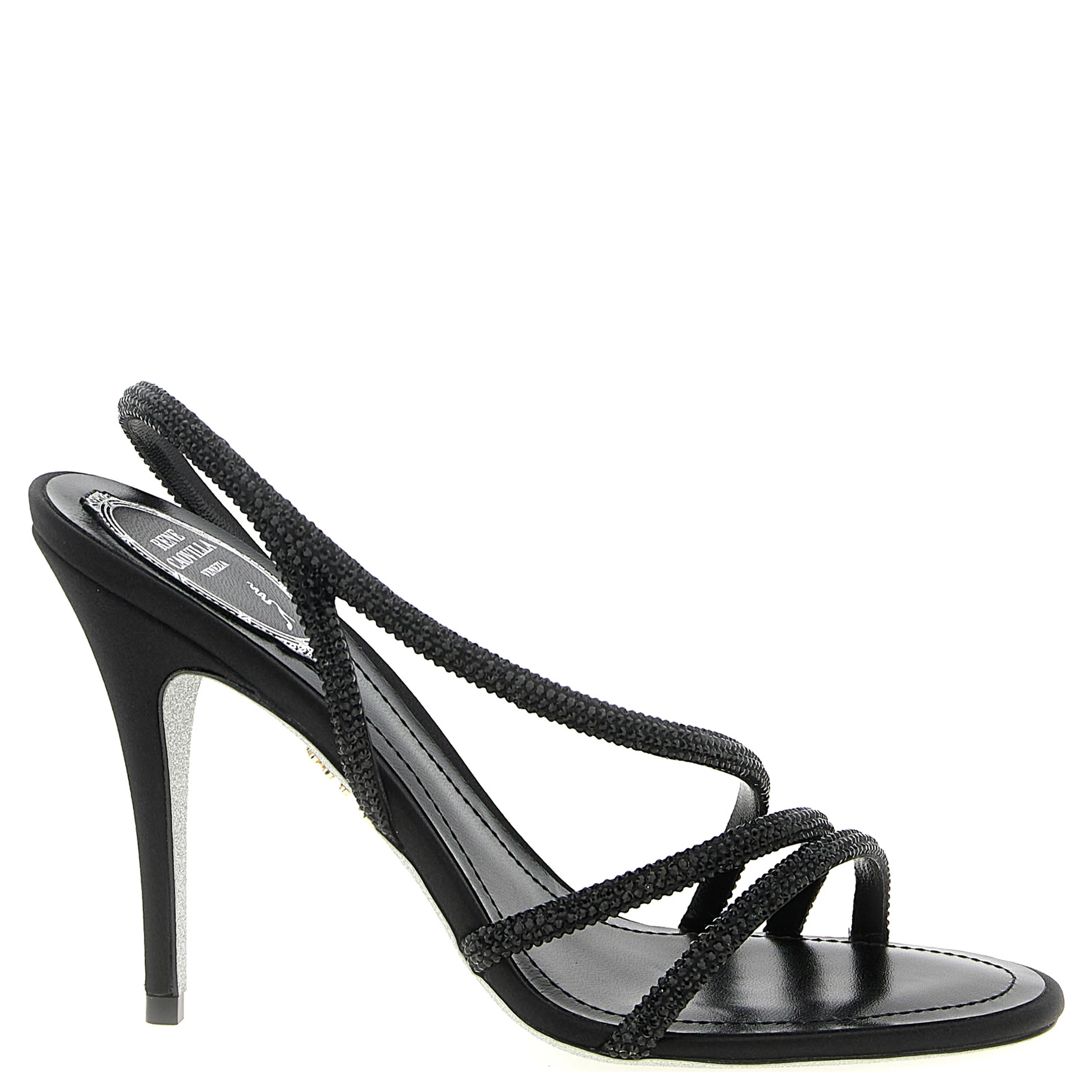 Black Viscose Stiletto Heel Sandals