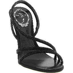 Black Viscose Stiletto Heel Sandals