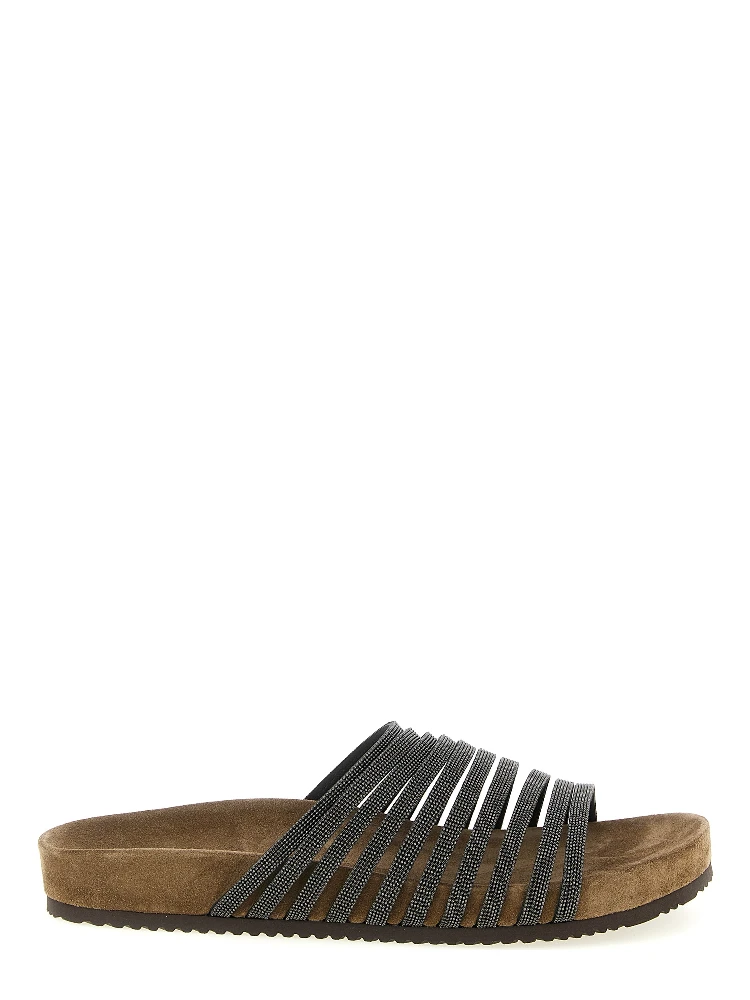 Black Lamb Leather Slides