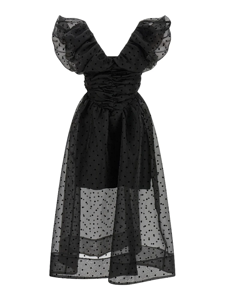 Black Recycled Polyester Midi Dress