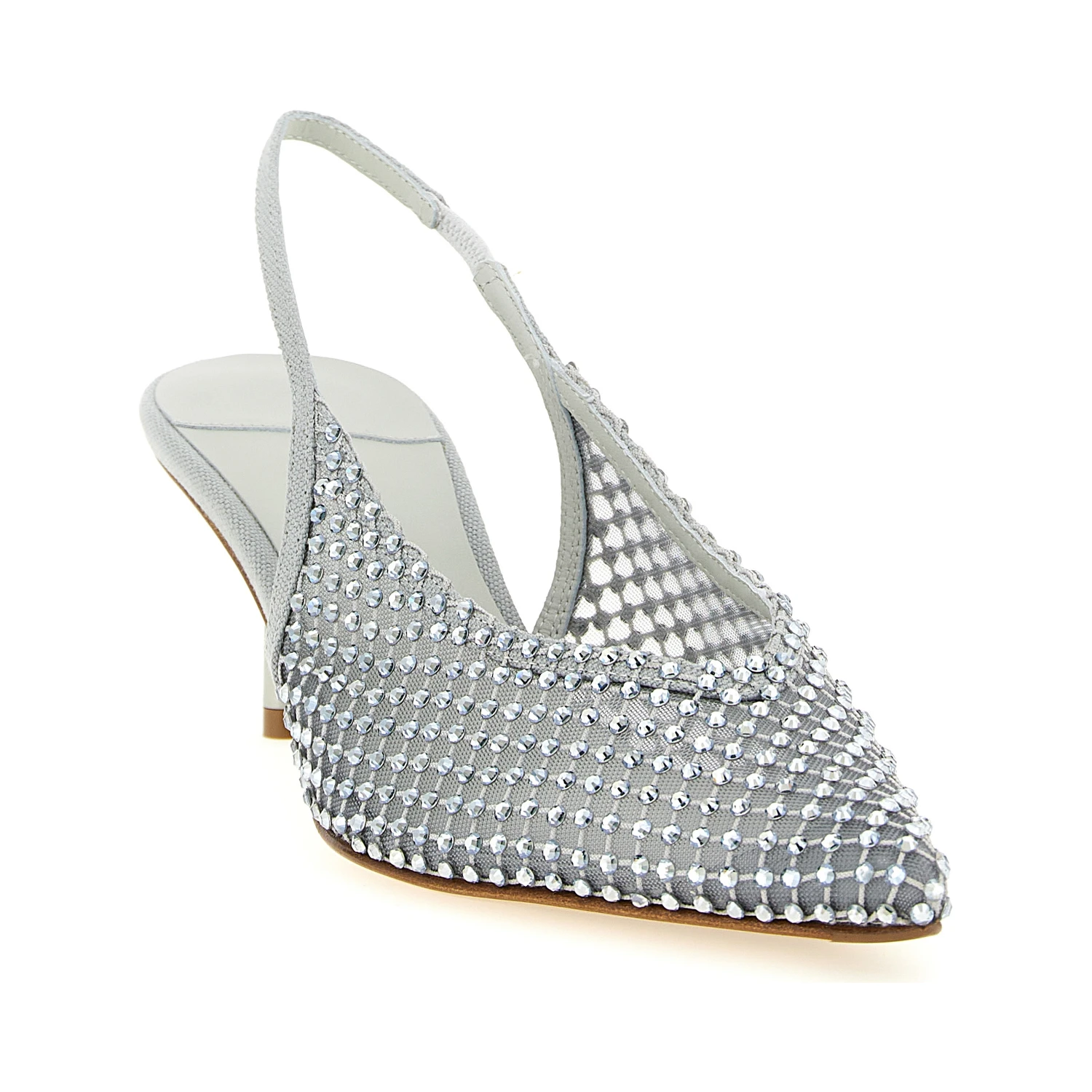 Gray Polyester Mid Heel Pumps