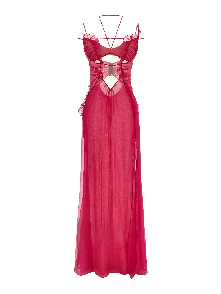 Fuchsia Silk Long Dress
