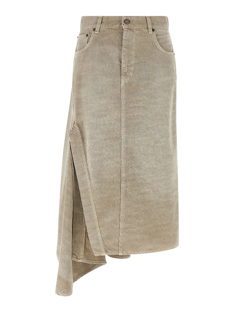 Gray Cotton Midi Skirt