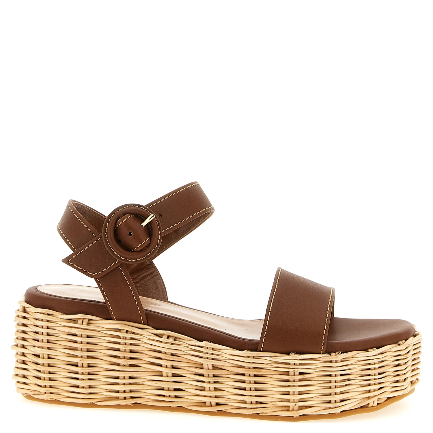 Brown Calfskin Wedge Sandals