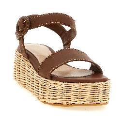 Brown Calfskin Wedge Sandals
