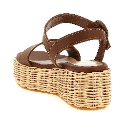Brown Calfskin Wedge Sandals