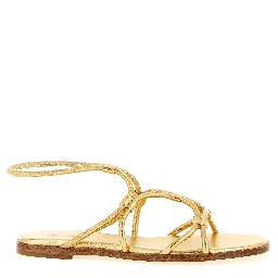 Gold Lamb Leather Flat Sandals