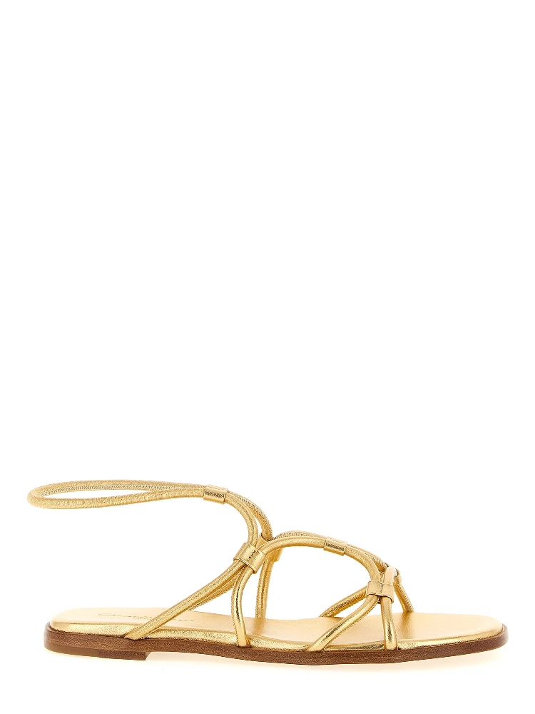 Gold Lamb Leather Flat Sandals