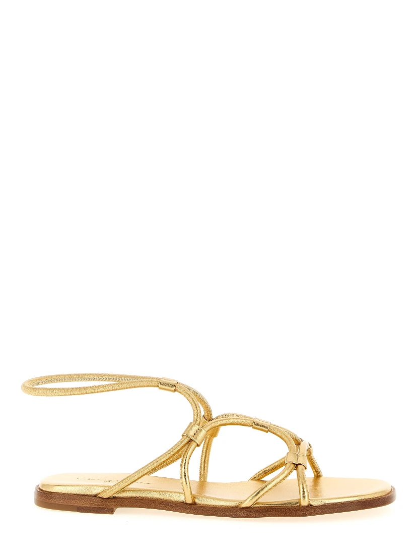 Gold Lamb Leather Flat Sandals
