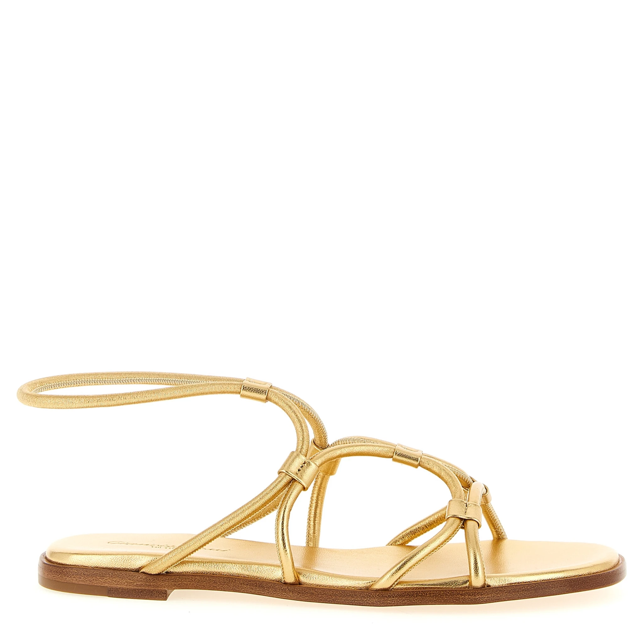 Gold Lamb Leather Flat Sandals