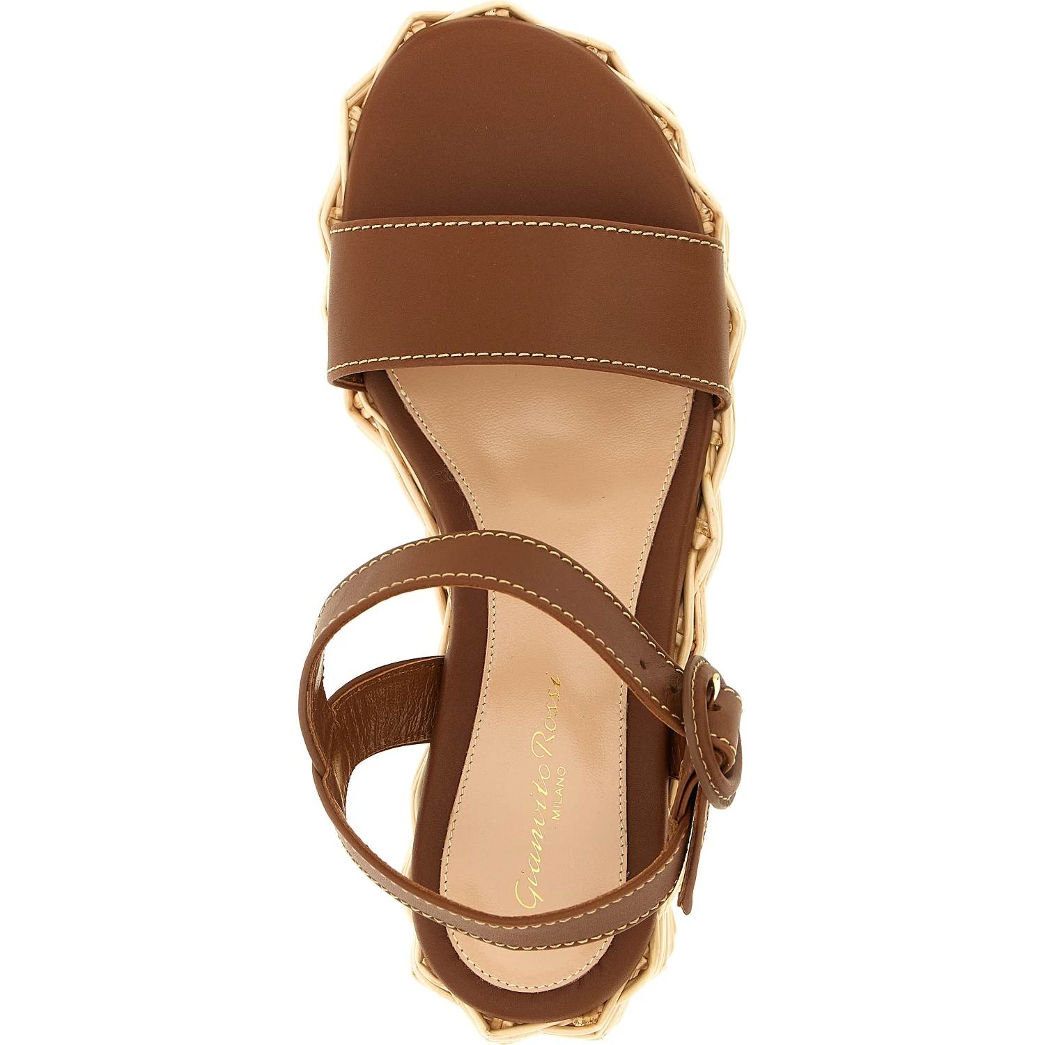Brown Calfskin Wedge Sandals