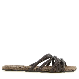 Brown Lamb Leather Slides