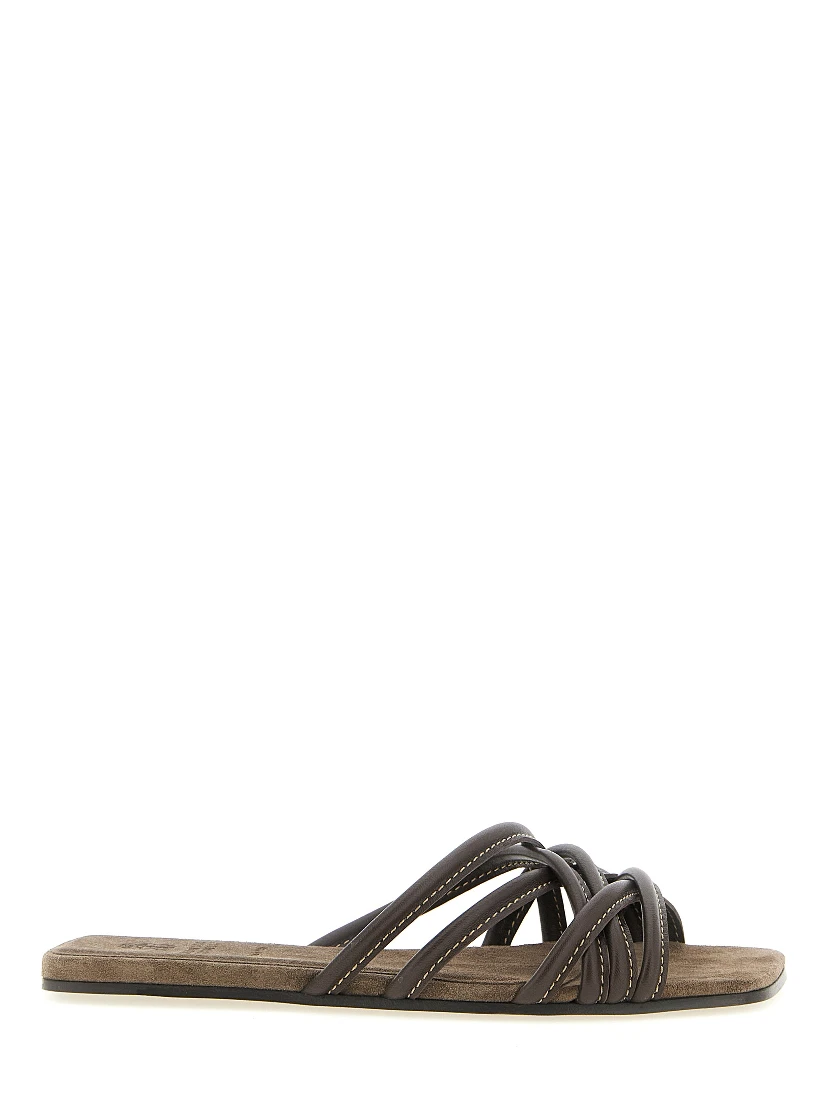 Brown Lamb Leather Slides