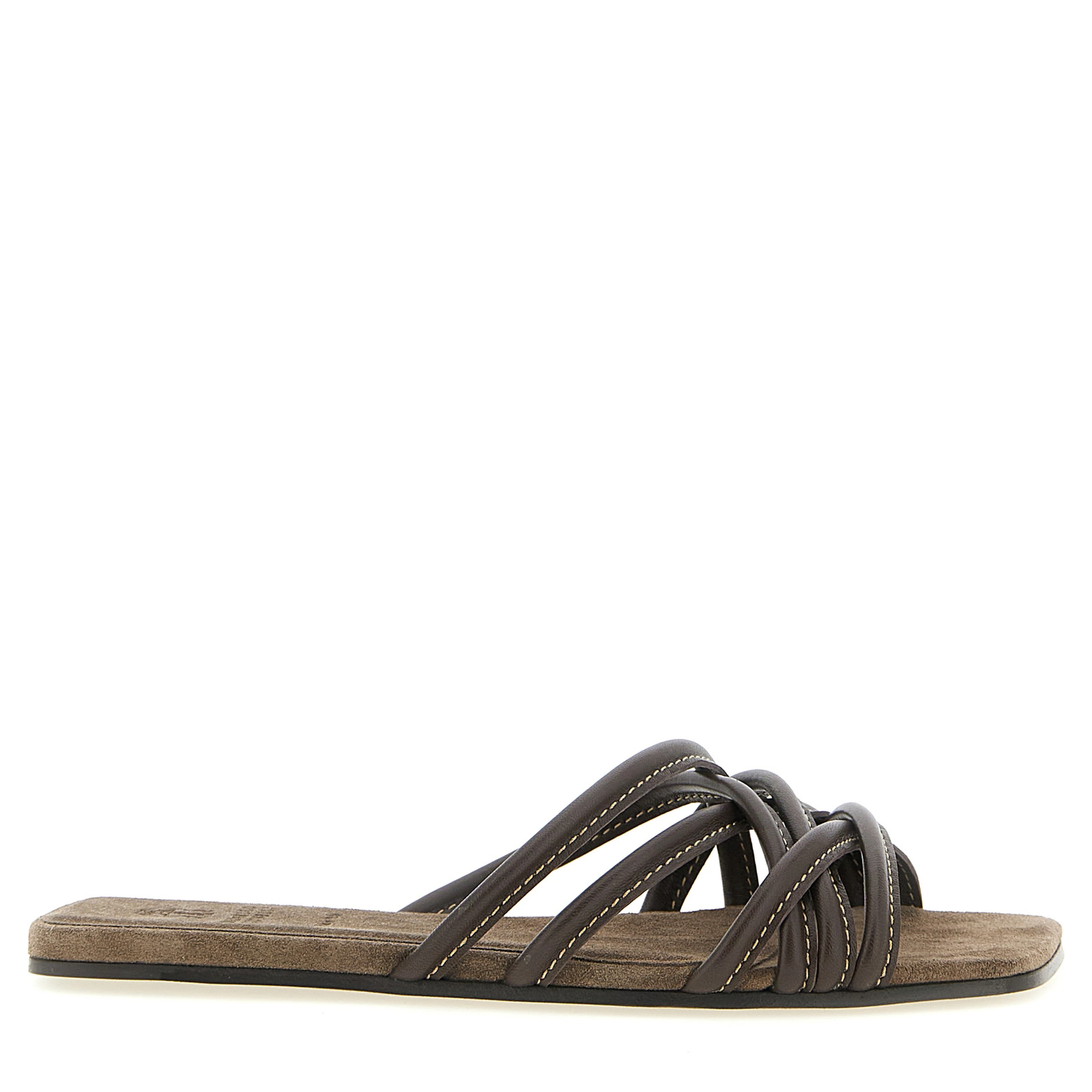 Brown Lamb Leather Slides