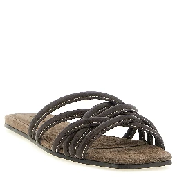 Brown Lamb Leather Slides