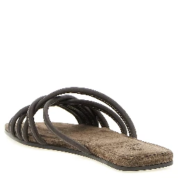 Brown Lamb Leather Slides