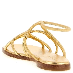 Gold Lamb Leather Flat Sandals