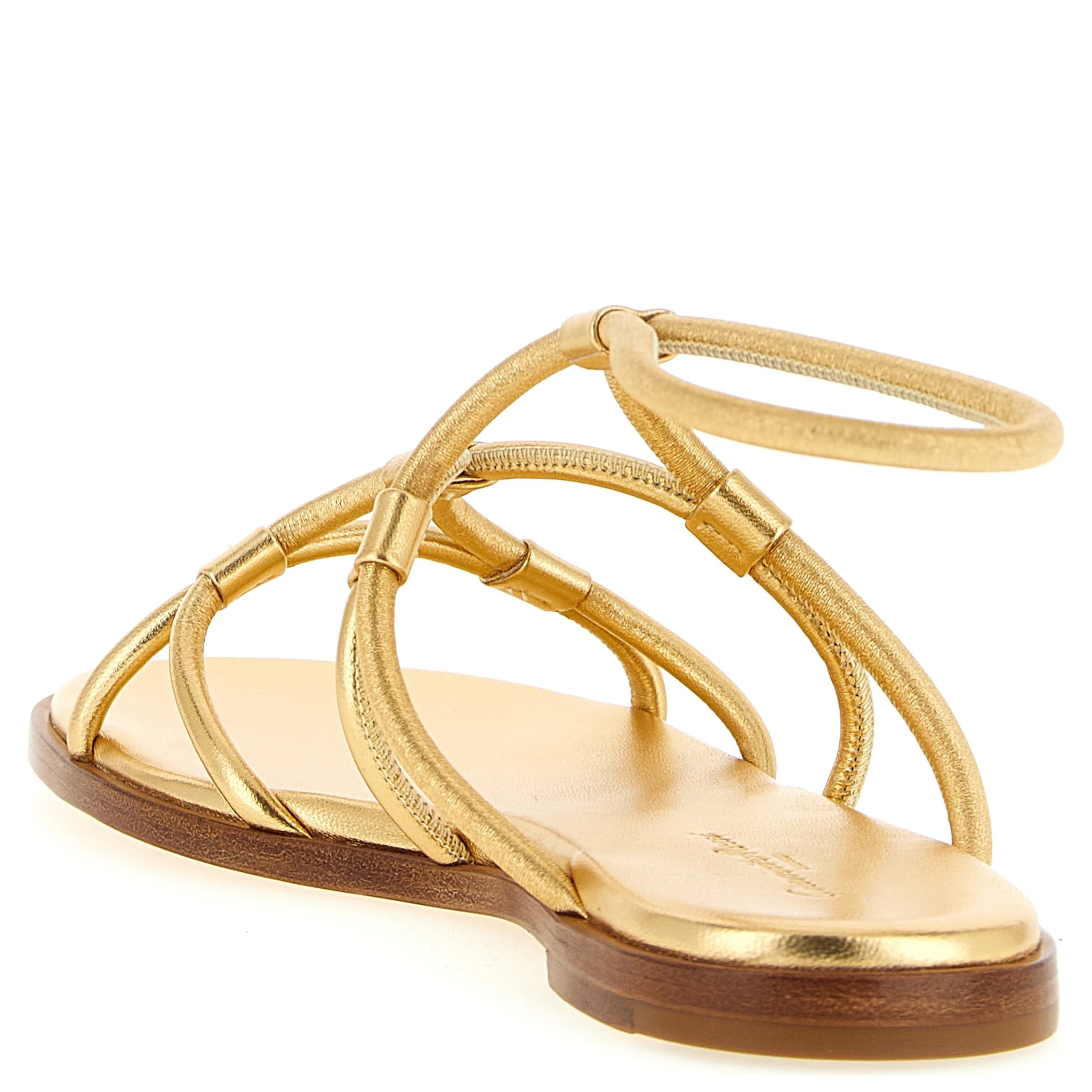 Gold Lamb Leather Flat Sandals