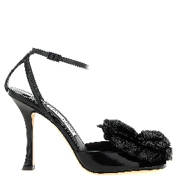 Black Leather Stiletto Heel Sandals