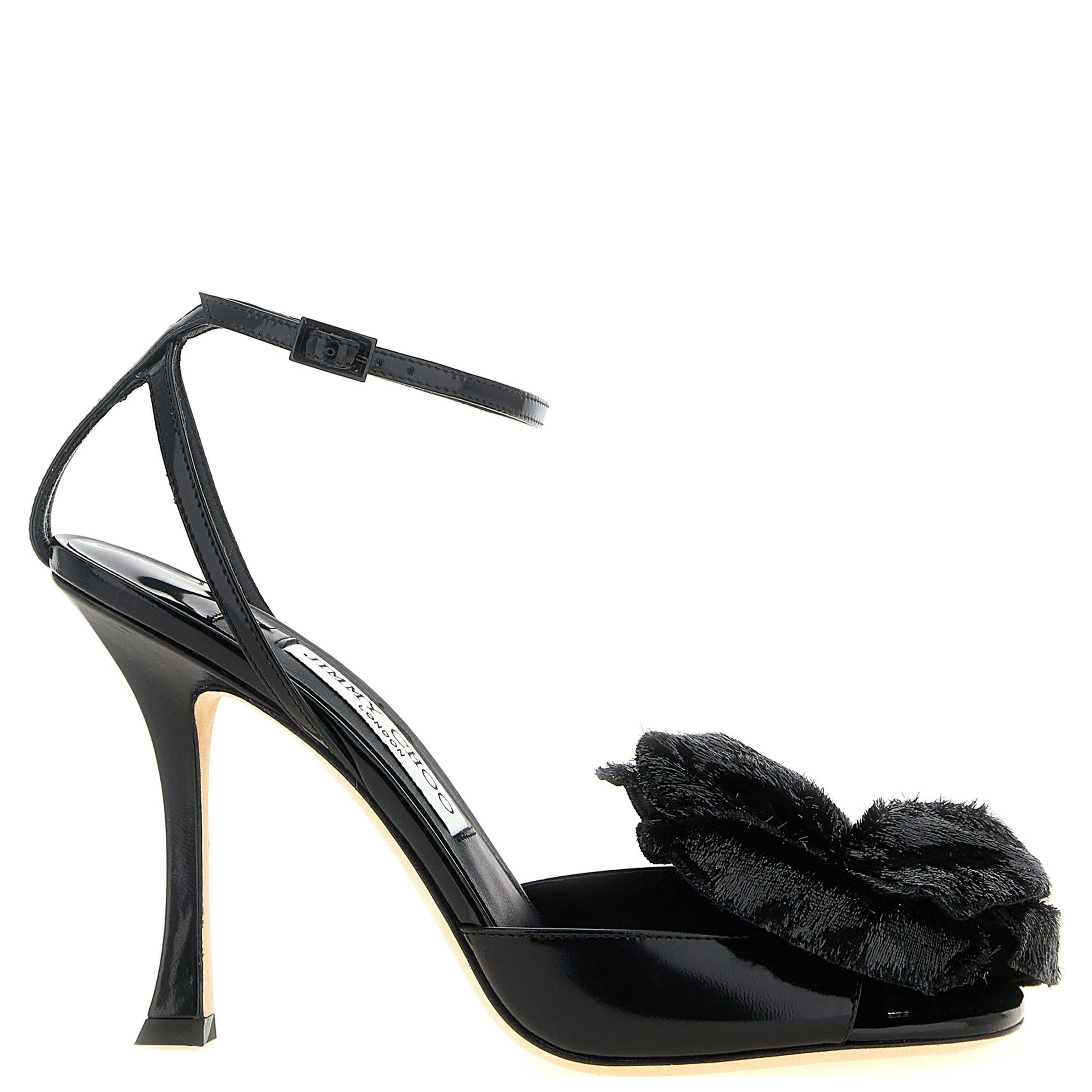 Black Leather Stiletto Heel Sandals