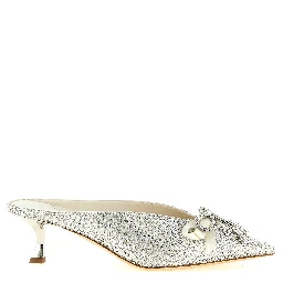 Silver Tencel Mid Heel Pumps