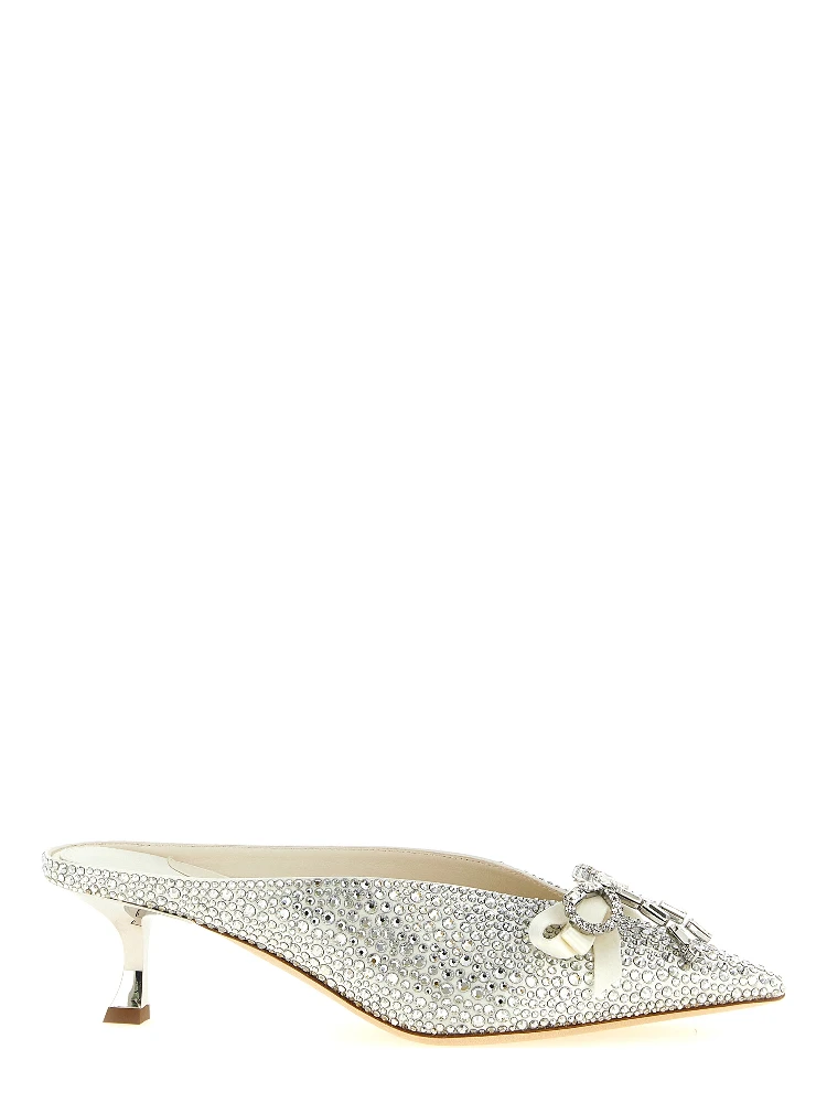 Silver Tencel Mid Heel Pumps