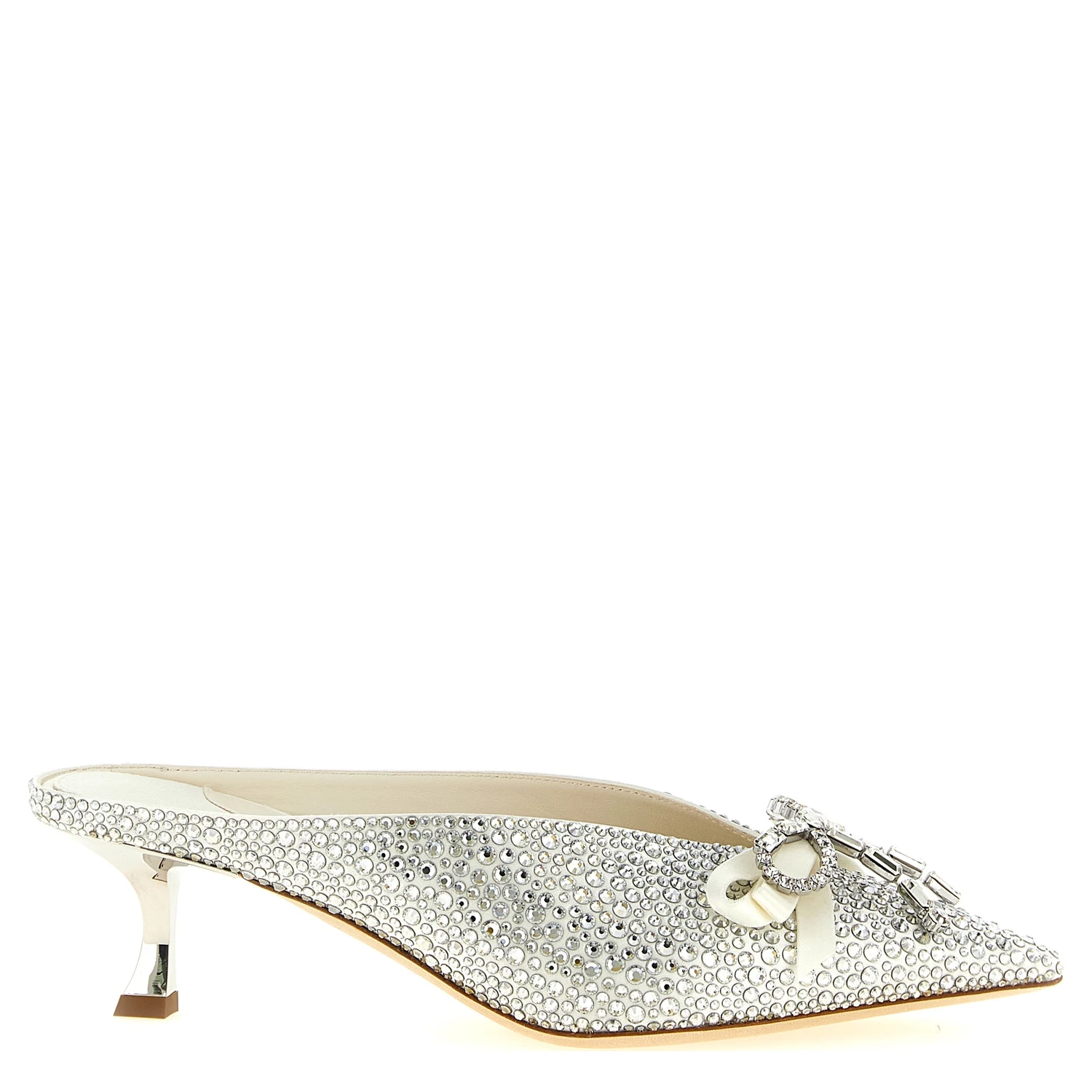 Silver Tencel Mid Heel Pumps