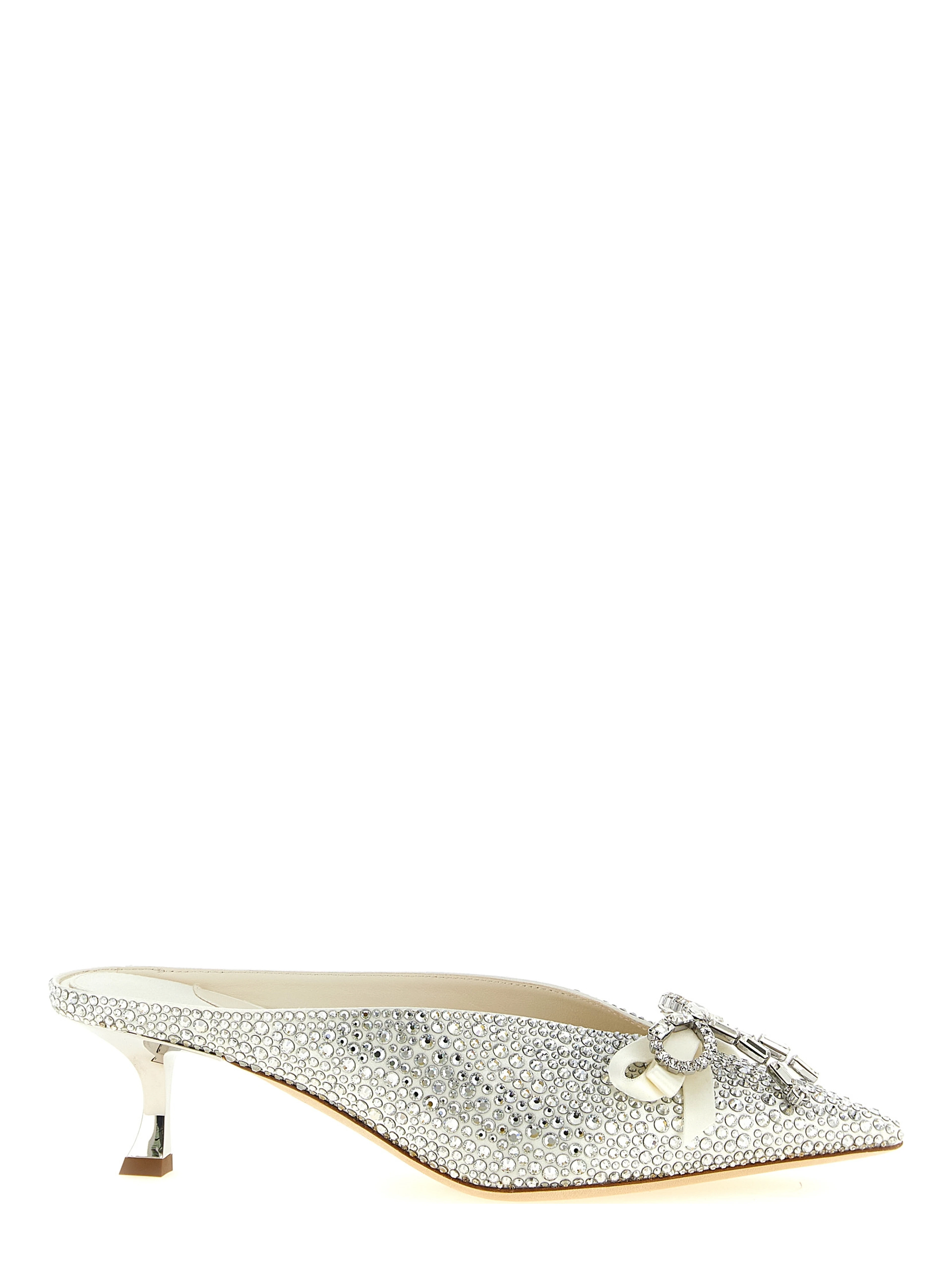 Silver Tencel Mid Heel Pumps