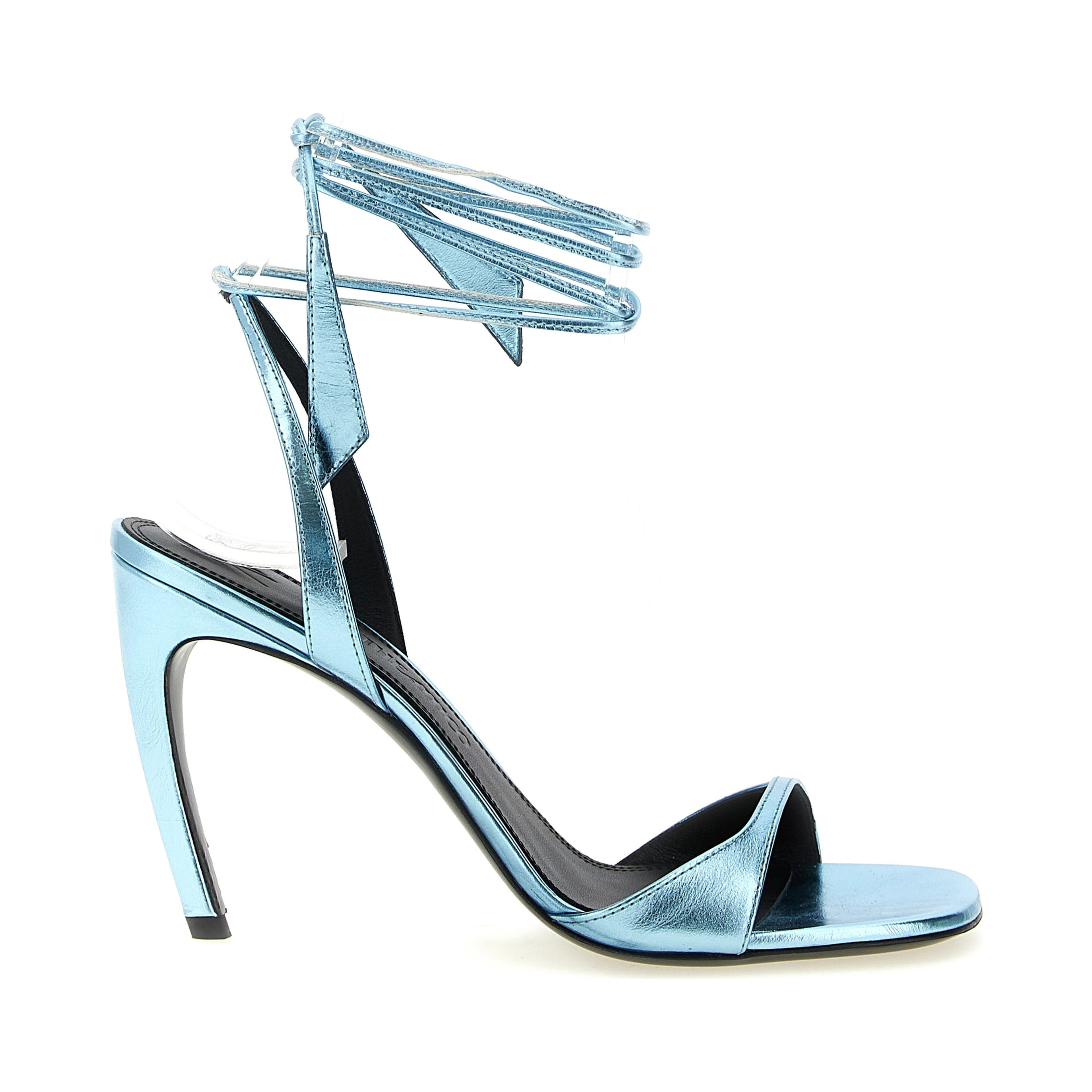 Blue Calfskin Stiletto Heel Sandals
