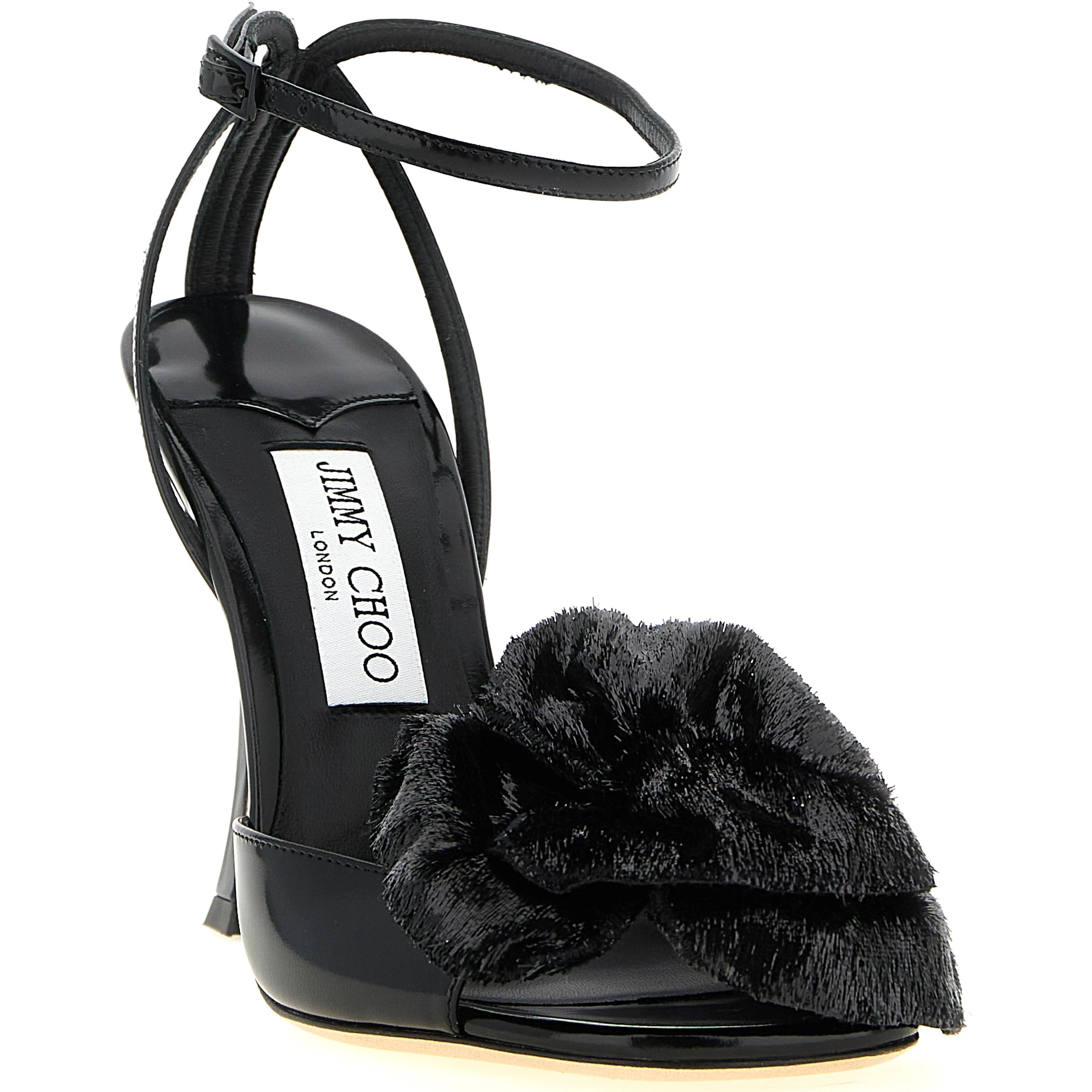 Black Leather Stiletto Heel Sandals
