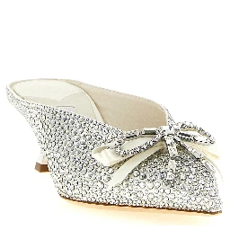 Silver Tencel Mid Heel Pumps