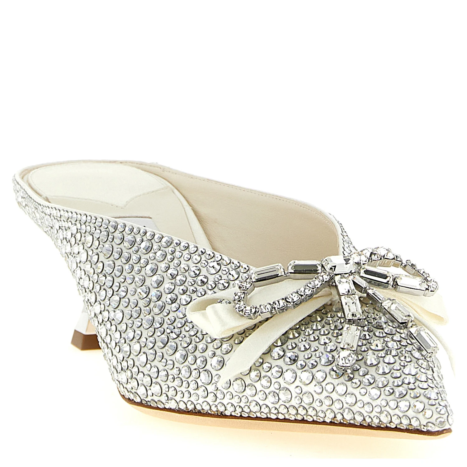 Silver Tencel Mid Heel Pumps
