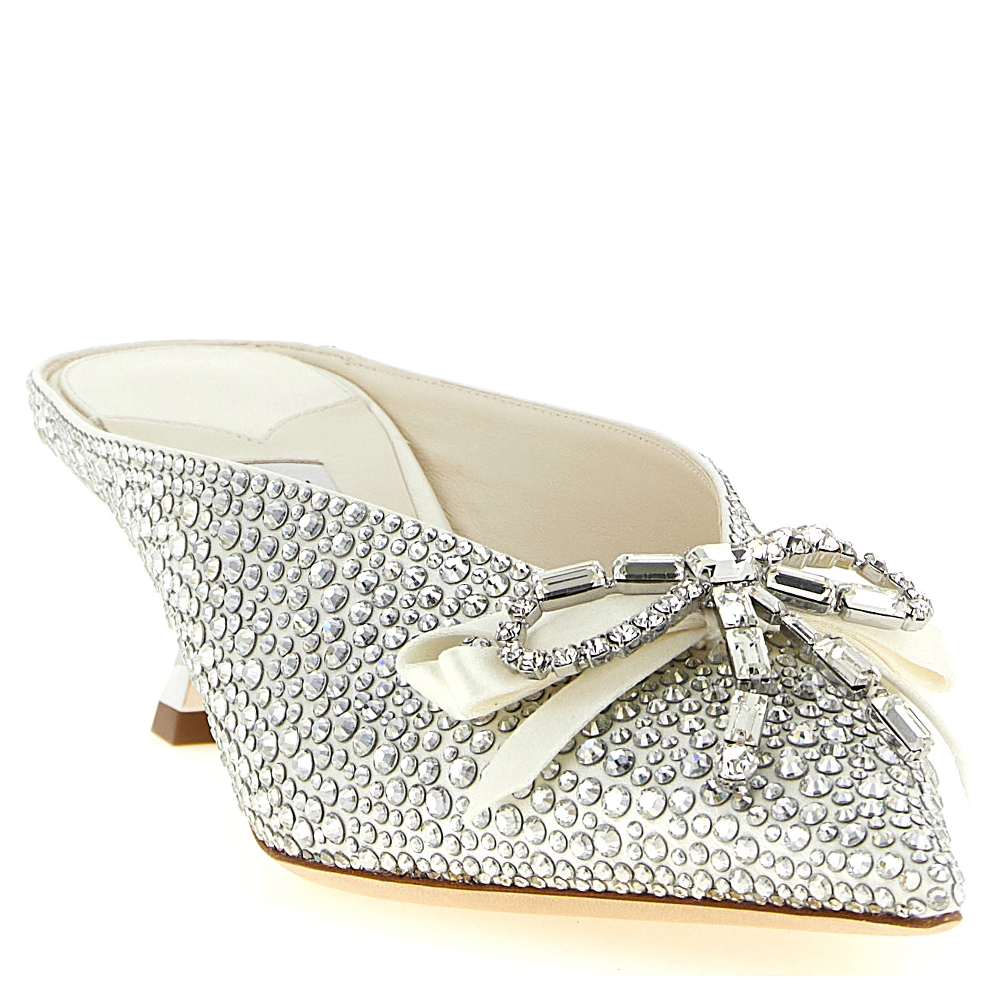 Silver Tencel Mid Heel Pumps