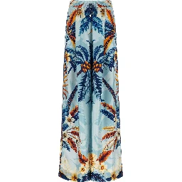 Blue Silk Casual Pants