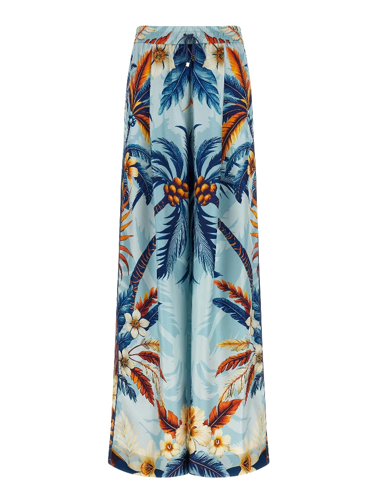 Blue Silk Casual Pants