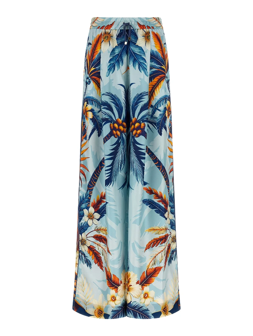 Blue Silk Casual Pants