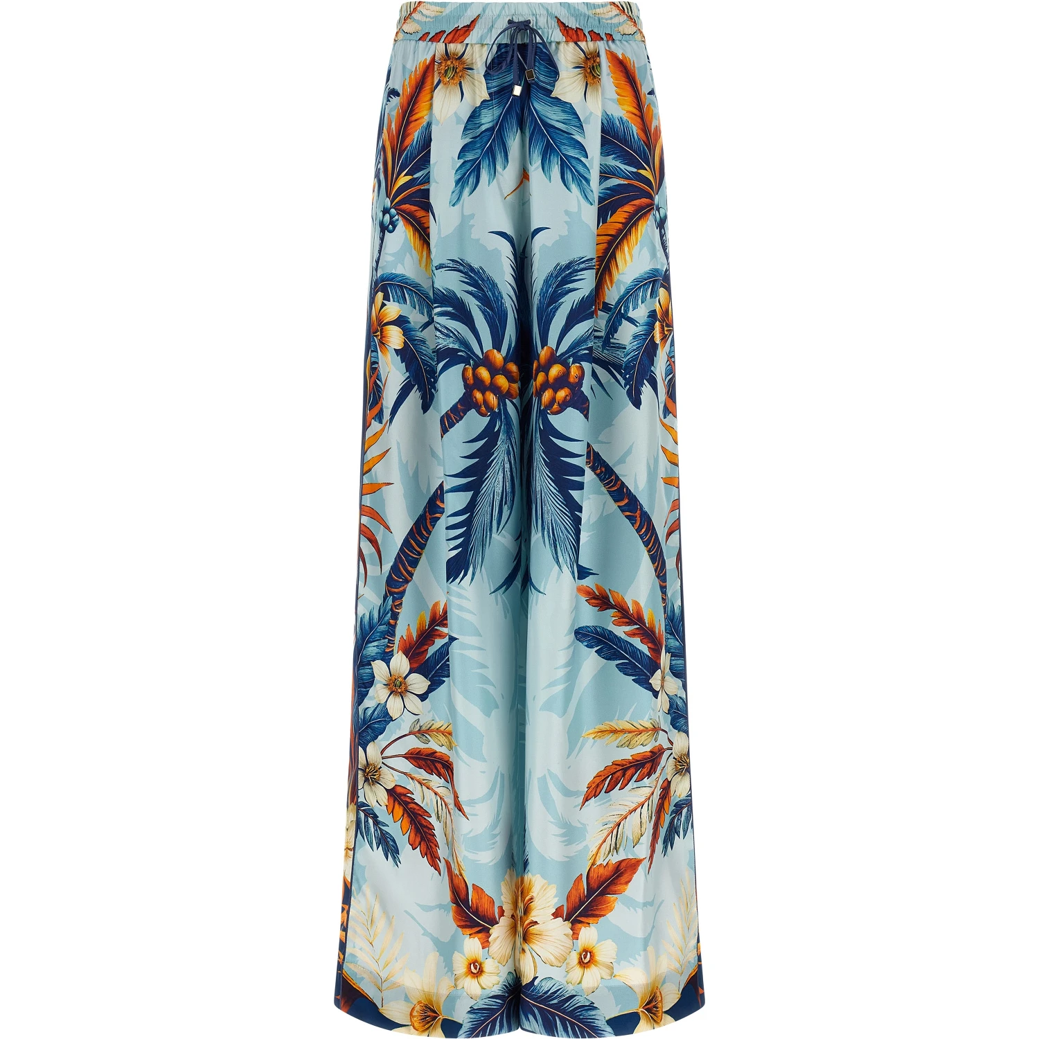 Blue Silk Casual Pants