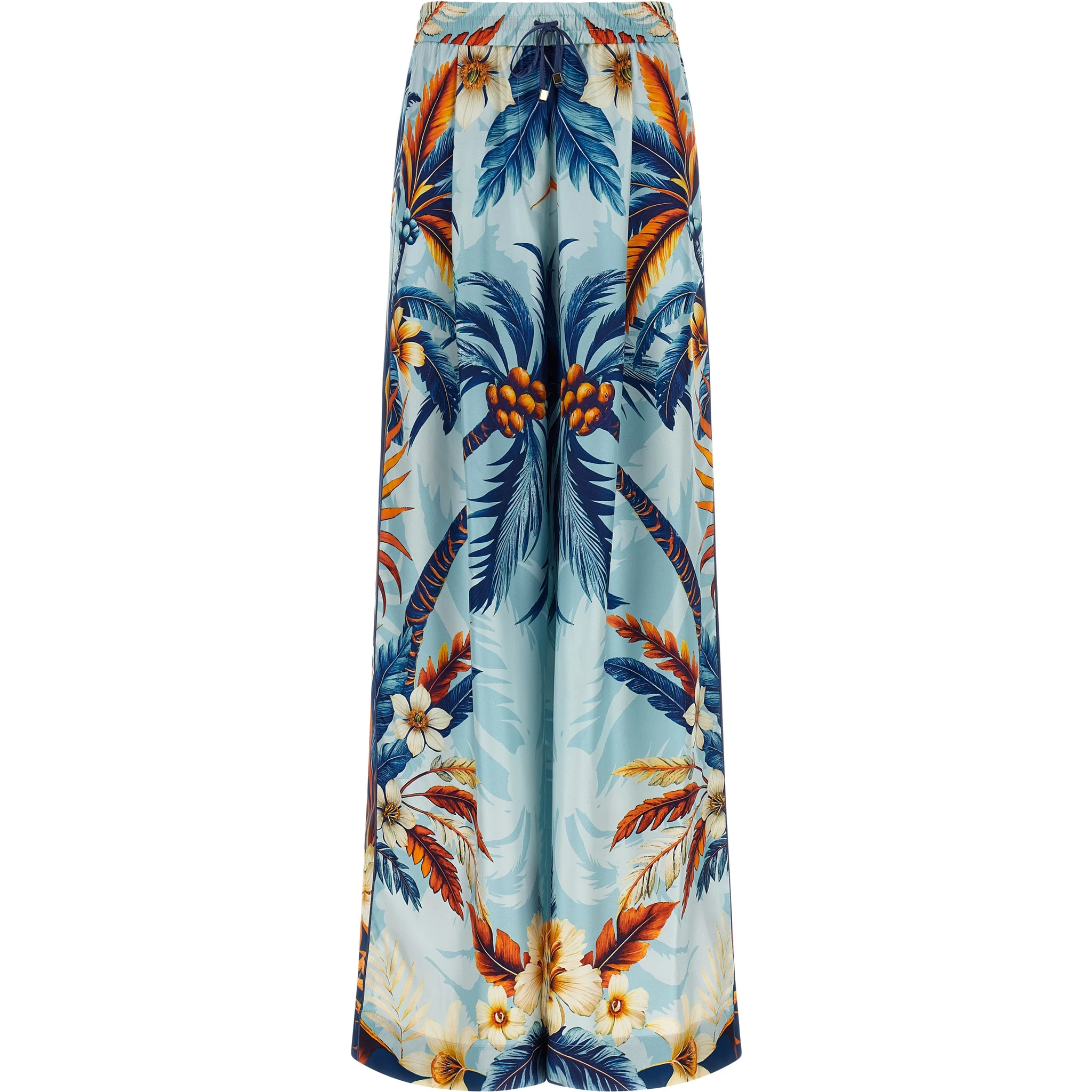 Blue Silk Casual Pants