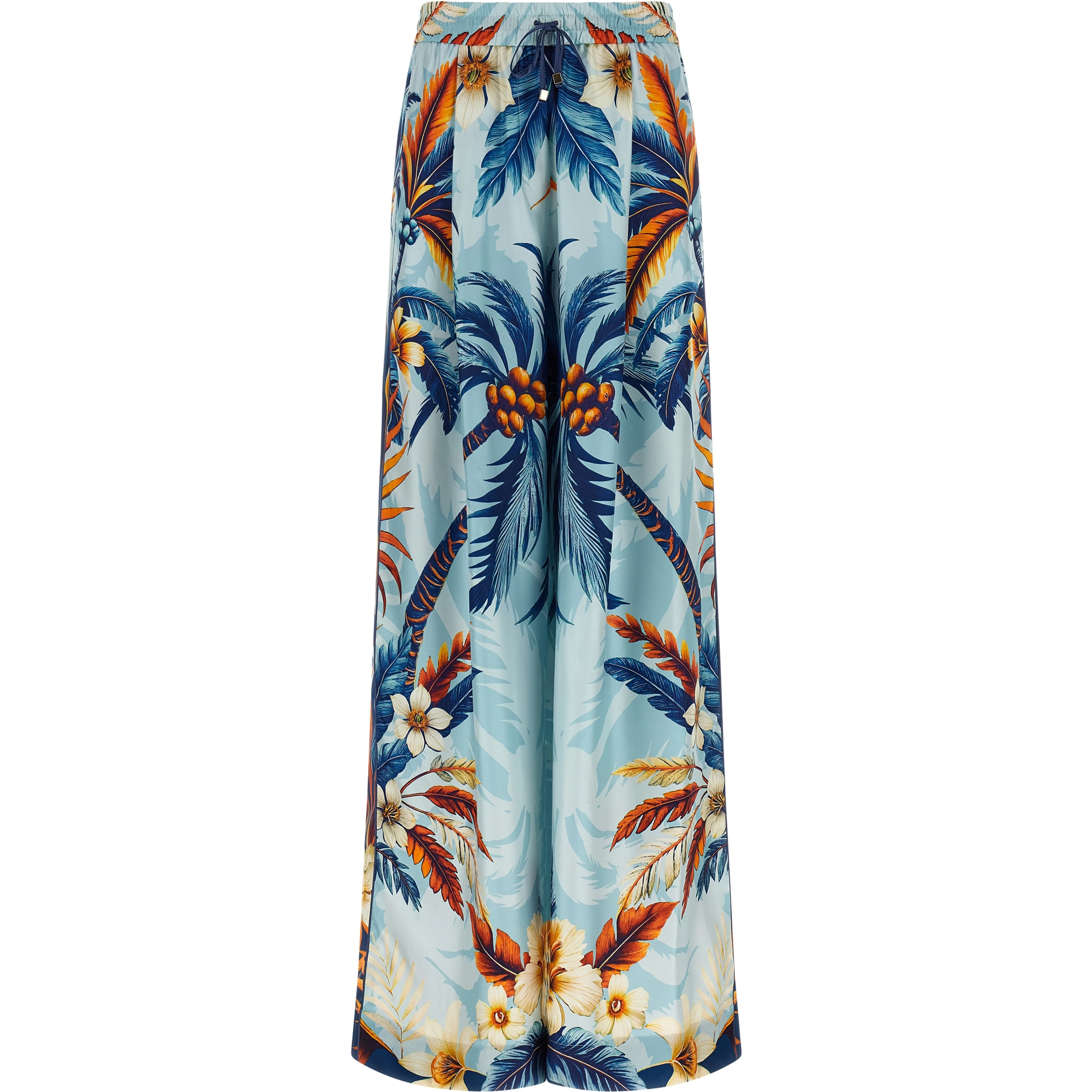 Blue Silk Casual Pants