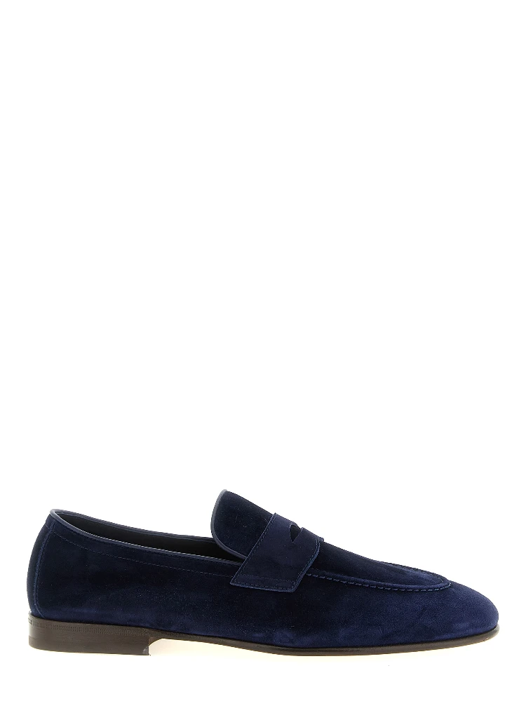 Blue Calfskin Slip-On Loafers