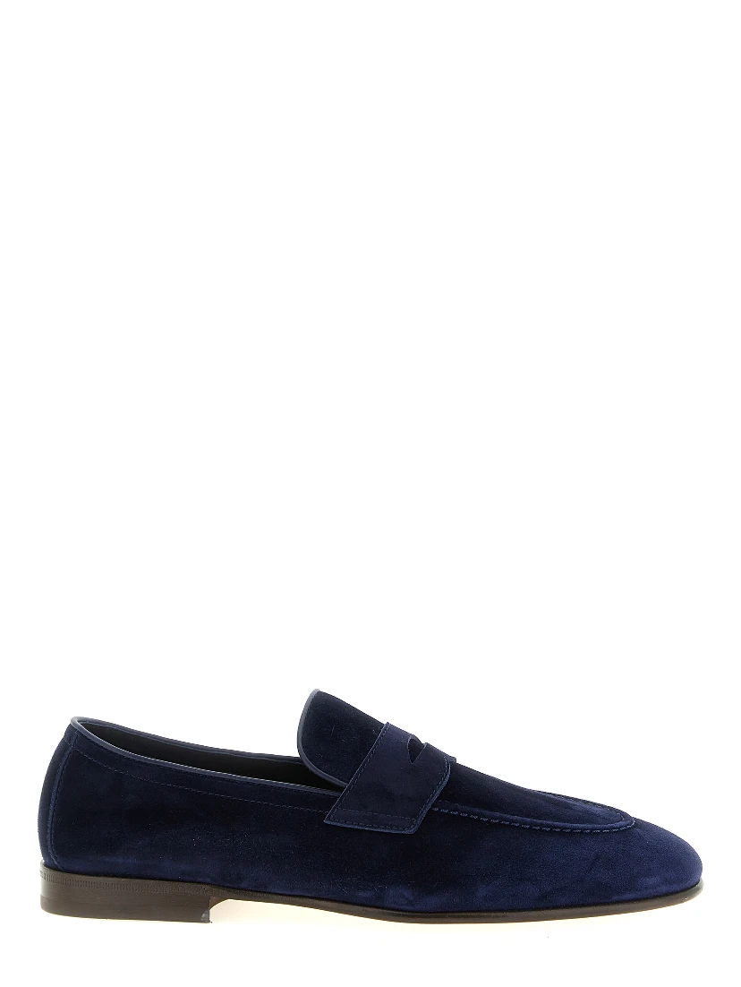 Blue Calfskin Slip-On Loafers
