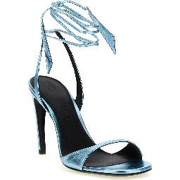 Blue Calfskin Stiletto Heel Sandals