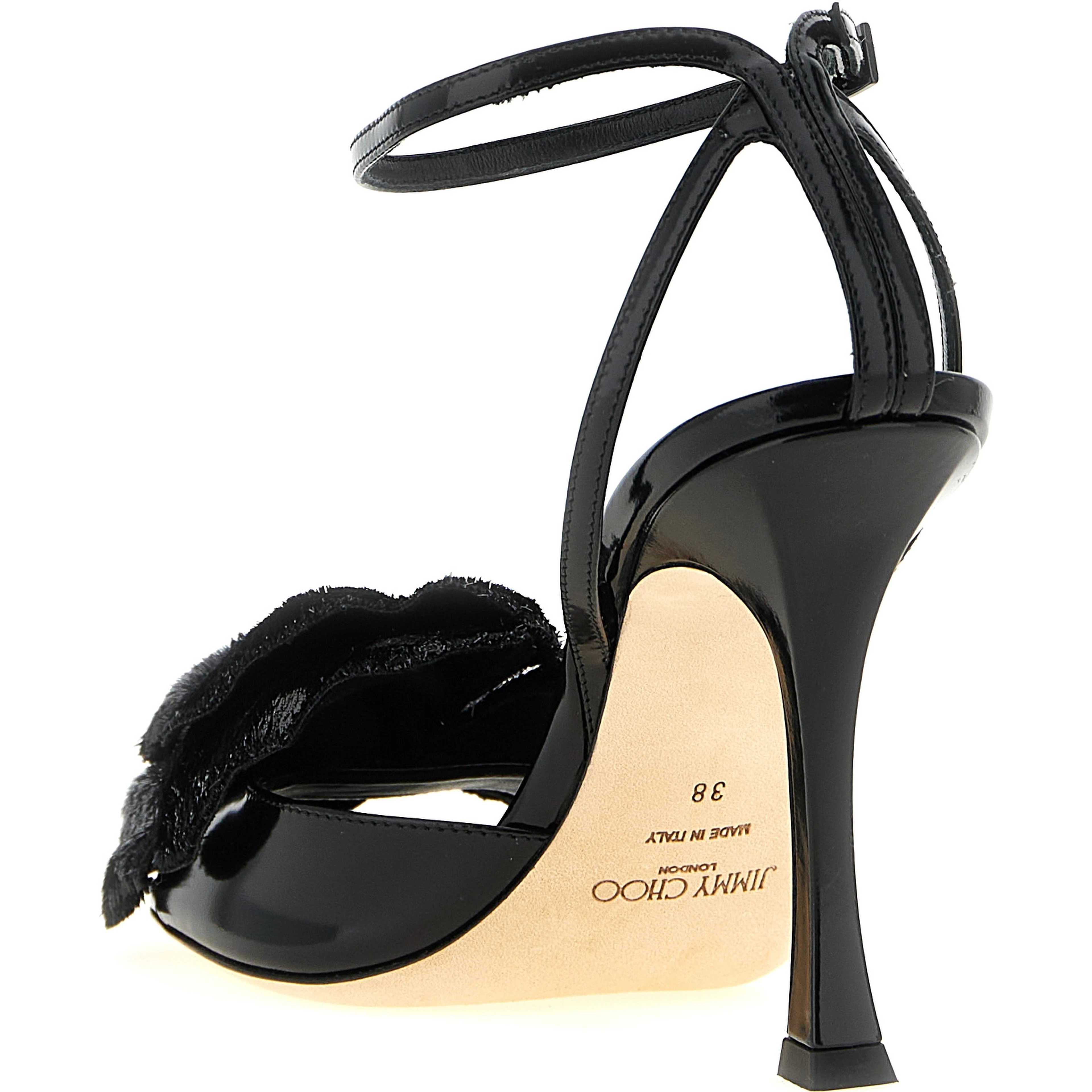 Black Leather Stiletto Heel Sandals