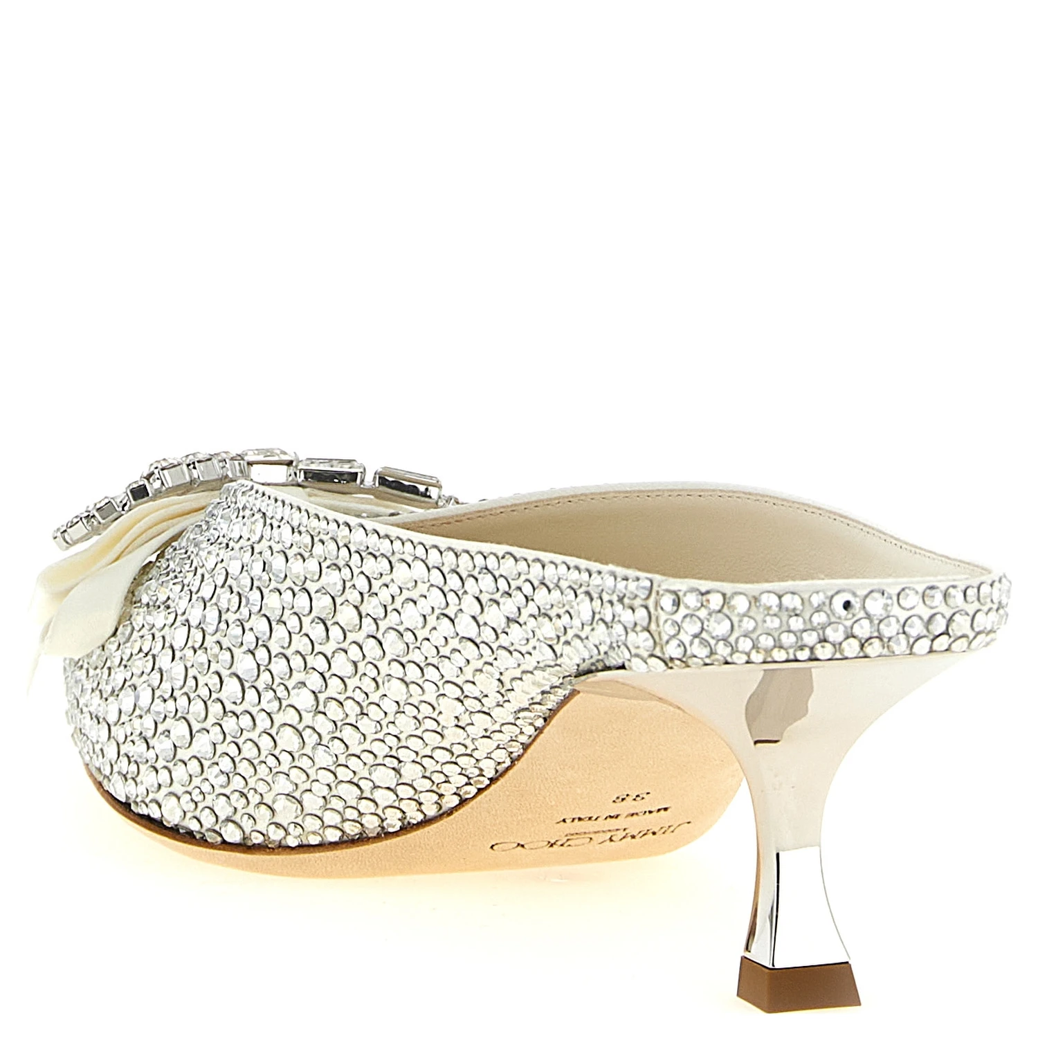 Silver Tencel Mid Heel Pumps